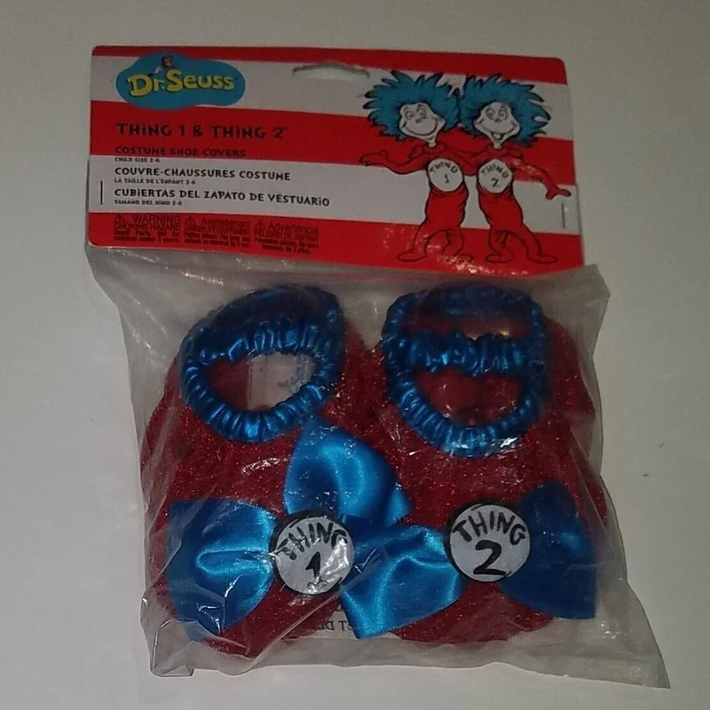NEW Dr Seuss Thing 1 & Thing 2 Costume Shoe Covers Toddler Size 3-6 Cat In Hat